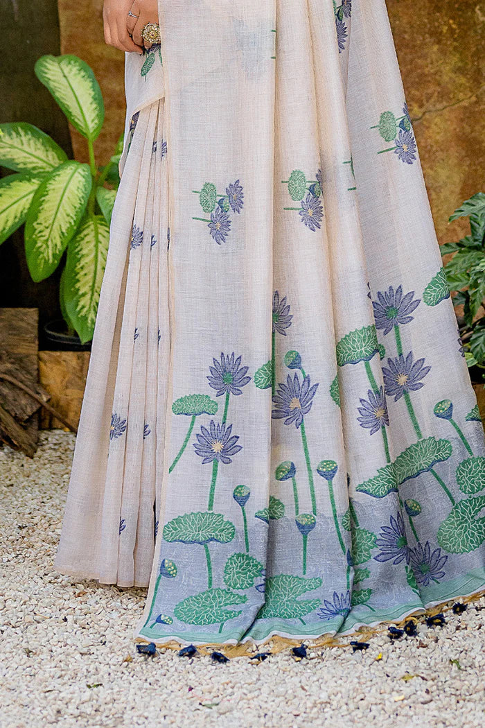 Ming Blue Muga Cotton Saree