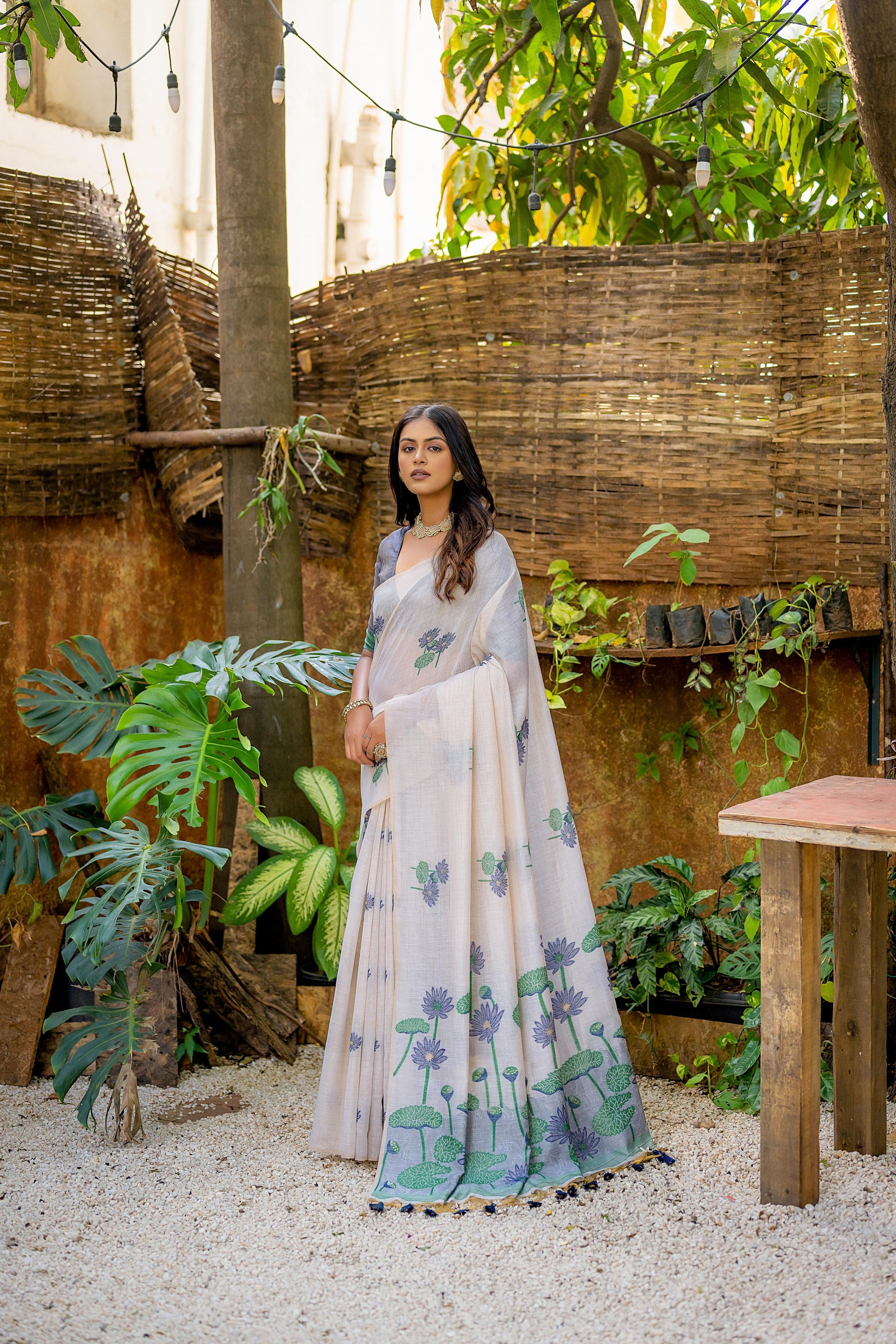 Ming Blue Muga Cotton Saree