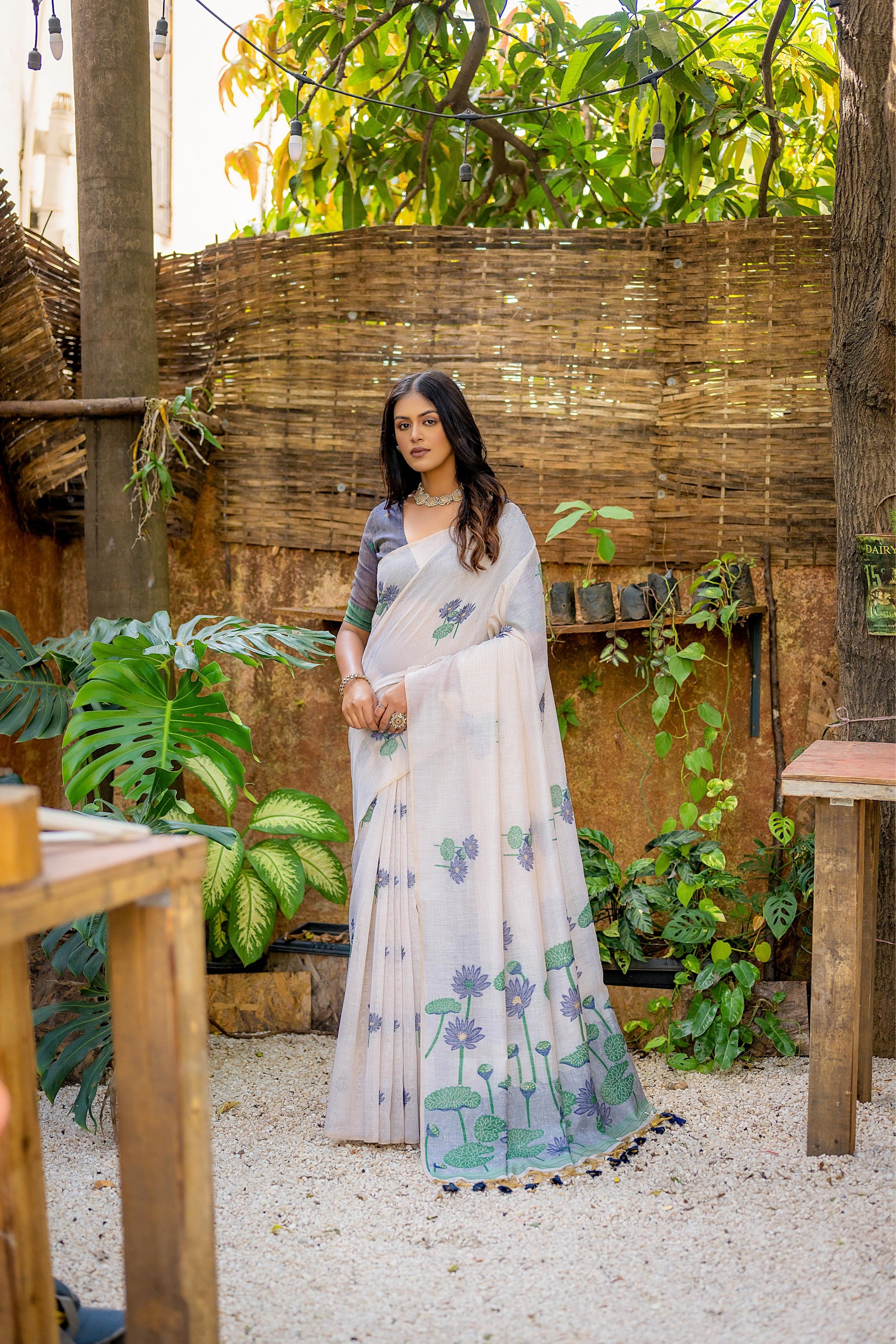 Ming Blue Muga Cotton Saree
