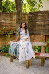 Ming Blue Muga Cotton Saree