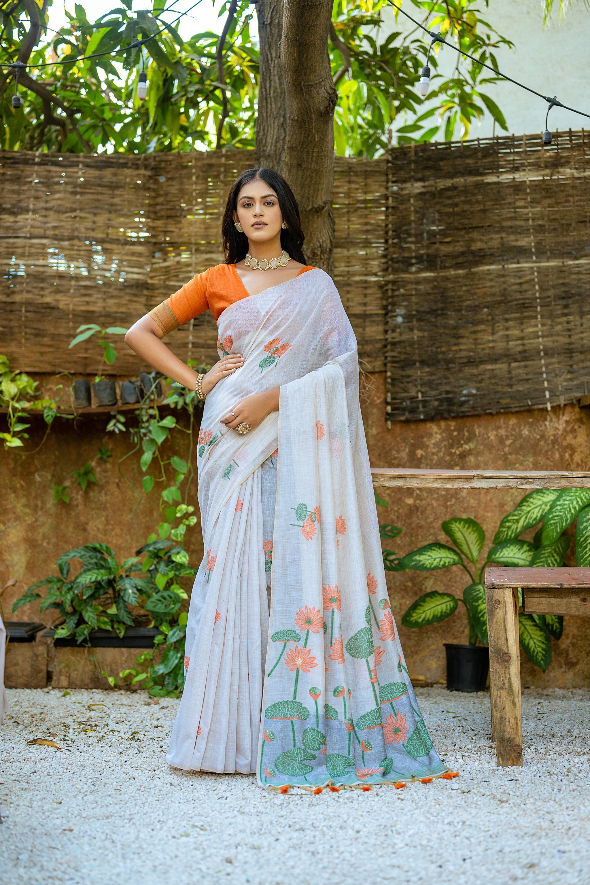 Pumpkin Orange Muga Cotton Saree