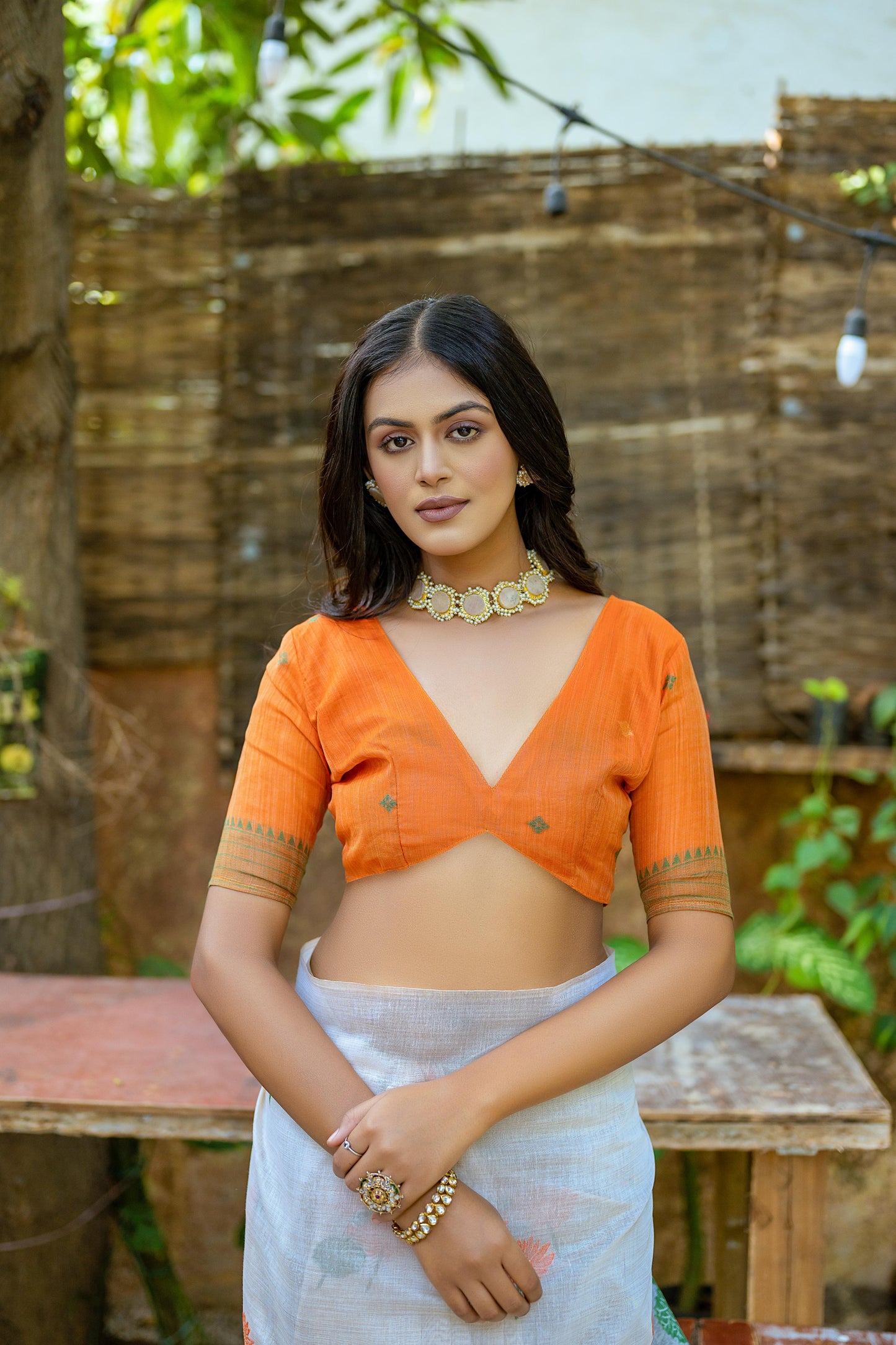 Pumpkin Orange Muga Cotton Saree