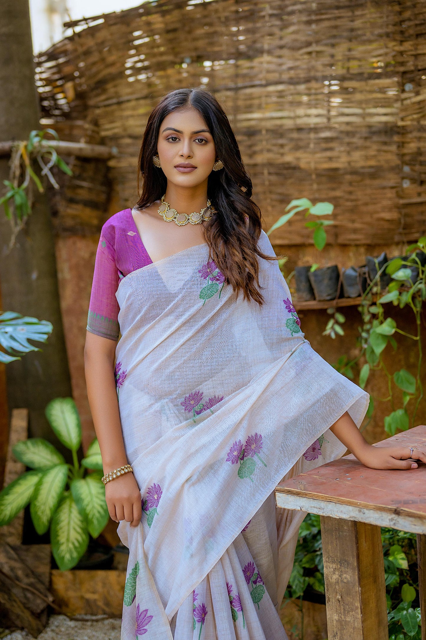 Amethyst Purple Muga Cotton Saree