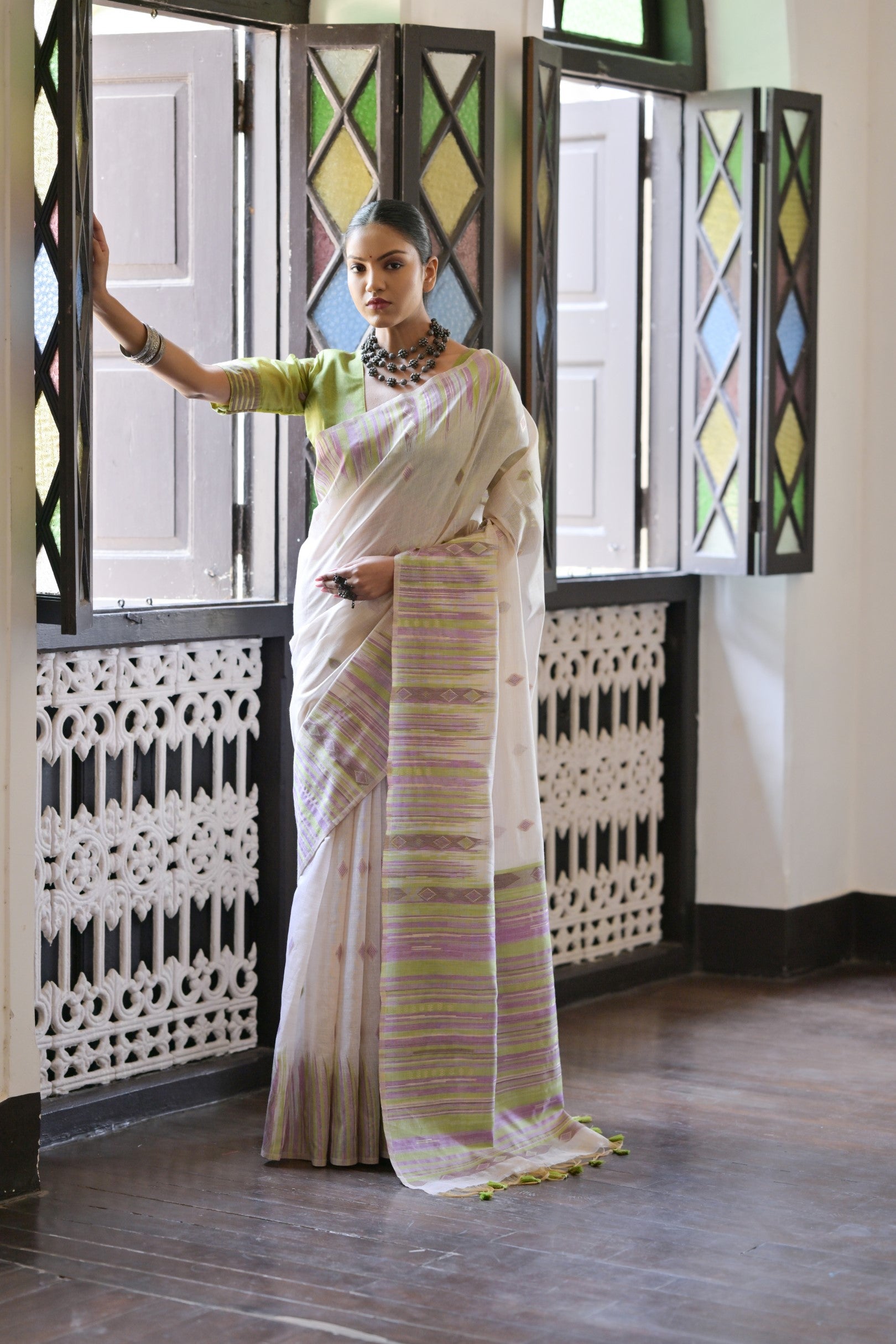 Mehendi Muga Cotton Ikkat Saree