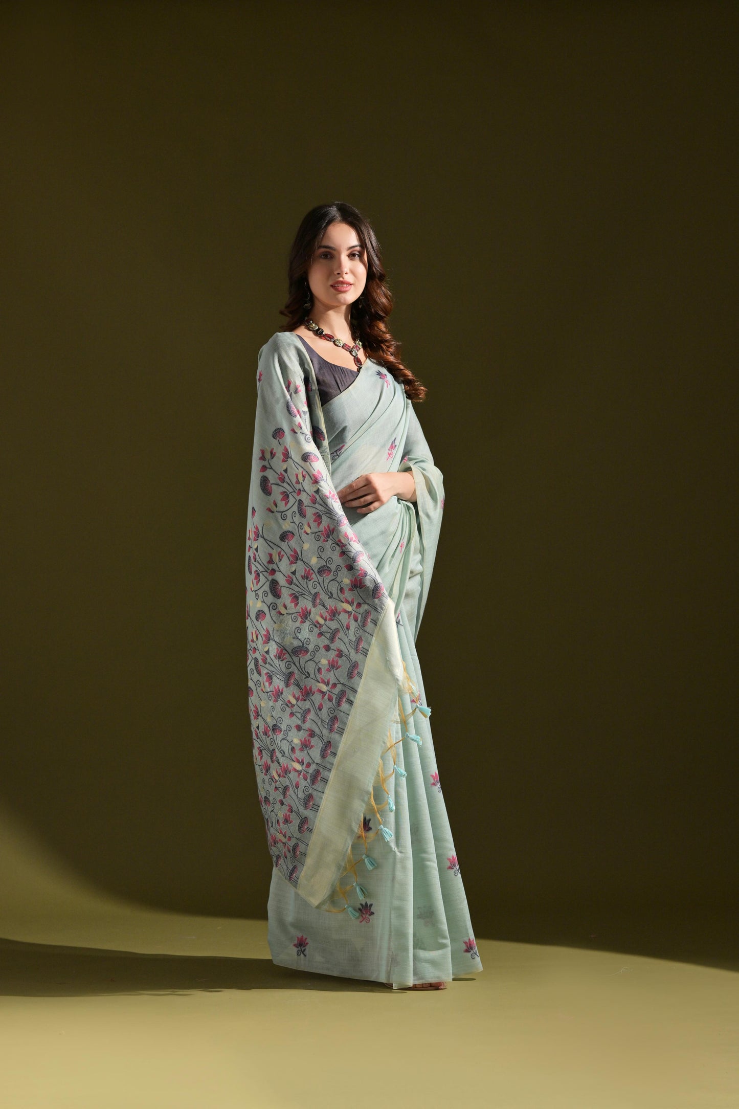 Florance Firozi Blue Muga Cotton Jamdani Saree