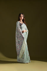 Florance Firozi Blue Muga Cotton Jamdani Saree