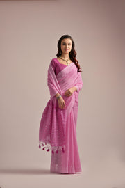 Pink Muga Cotton Jamdani Saree
