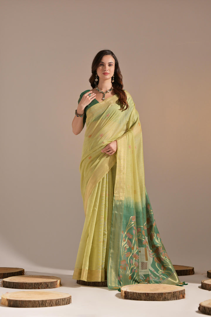 Jissa Green Muga Cotton Pichwai Saree