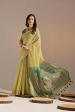 Load image into Gallery viewer, Jissa Green Muga Cotton Pichwai Saree
