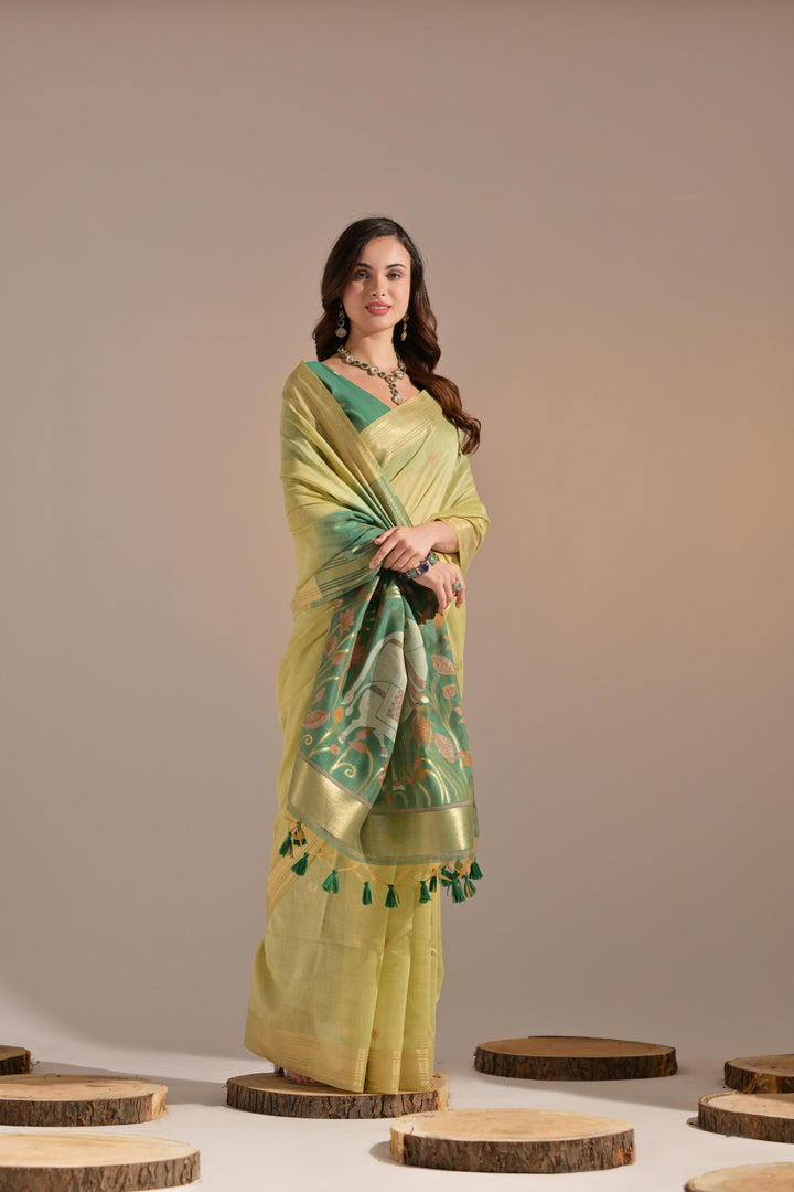 Jissa Green Muga Cotton Pichwai Saree
