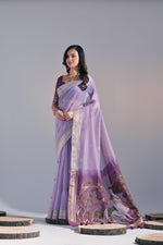 Load image into Gallery viewer, Jissa Lavender Muga Cotton Pichwai Saree
