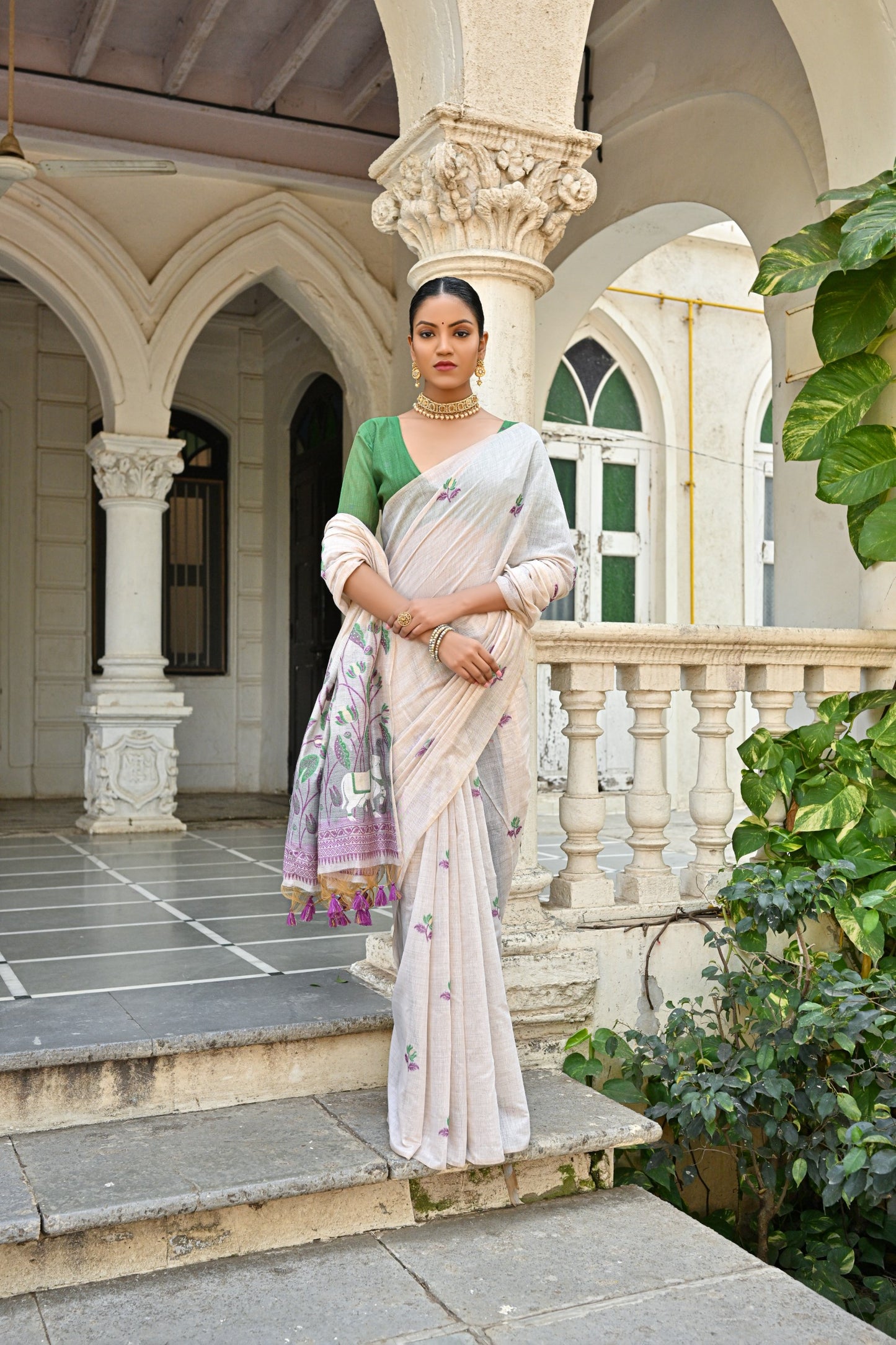 Pranshi Wine Pichwai Muga Cotton Saree