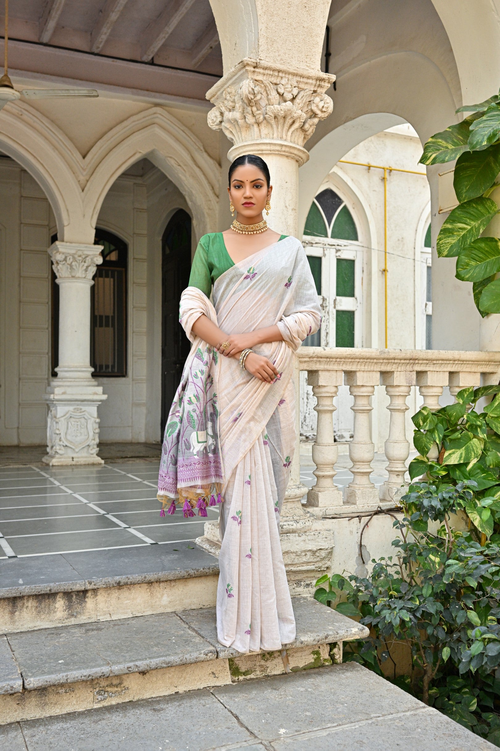 Pranshi Wine Pichwai Muga Cotton Saree