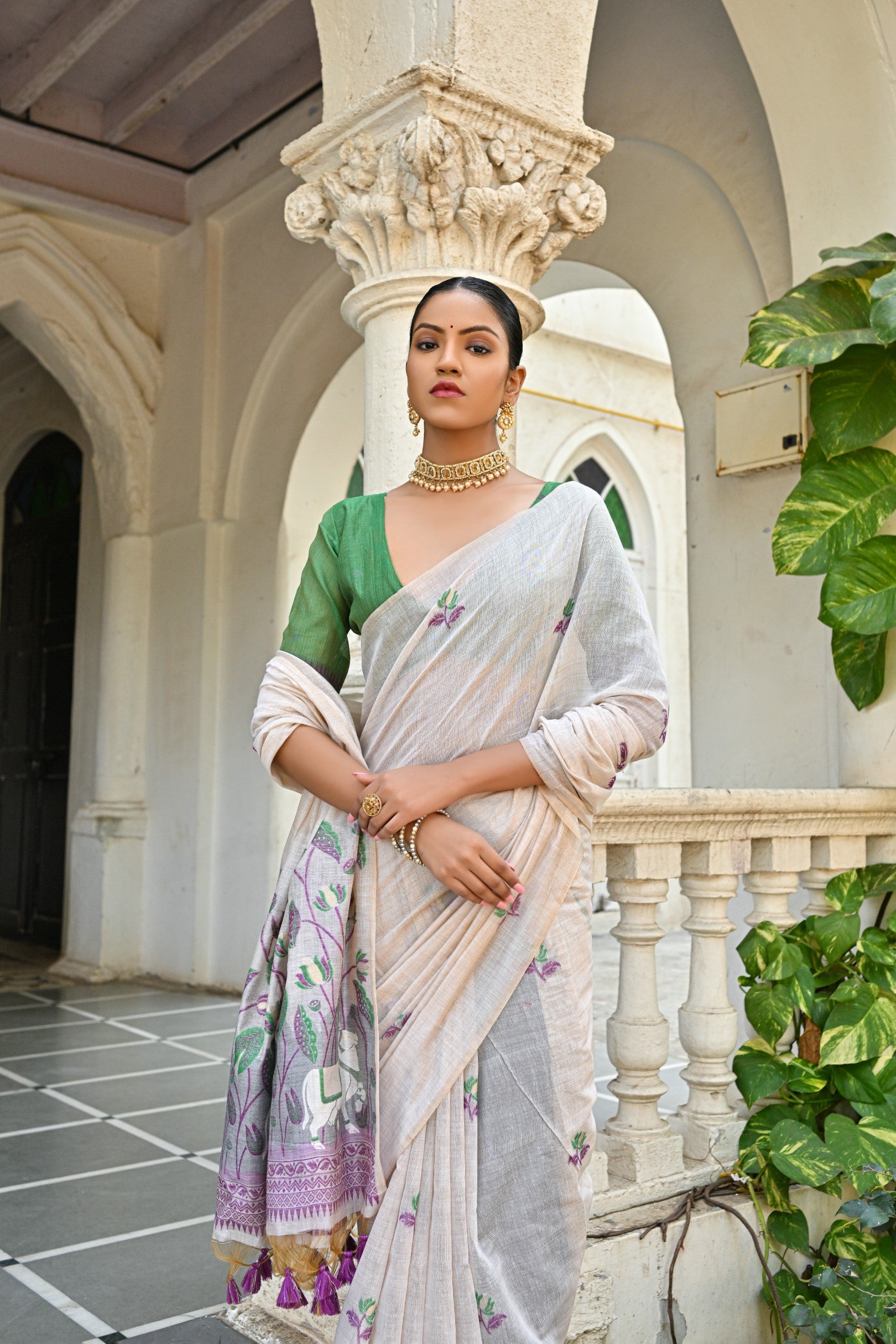 Pranshi Wine Pichwai Muga Cotton Saree
