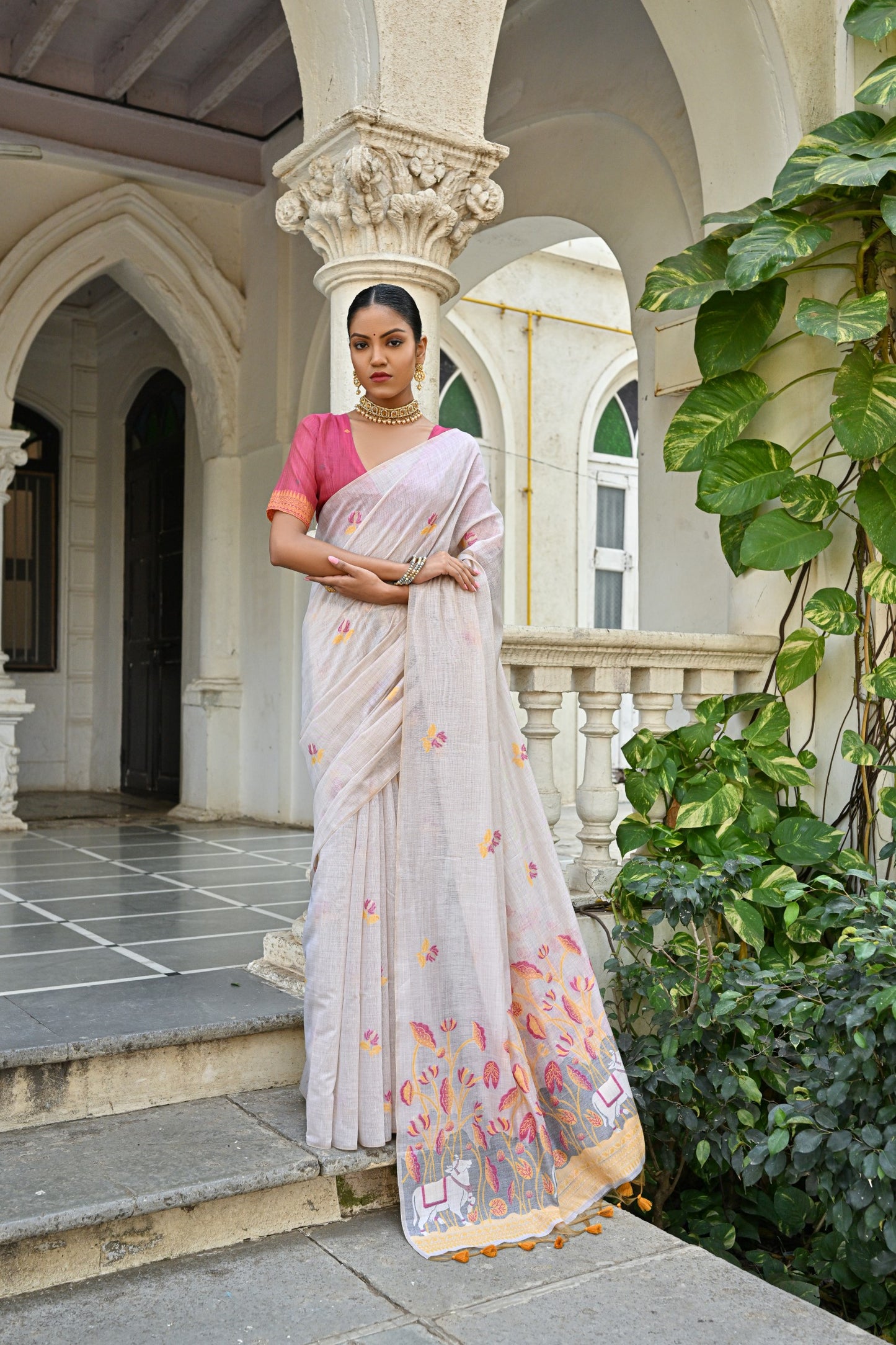 Pranshi Mustard Yellow Pichwai Muga Cotton Saree