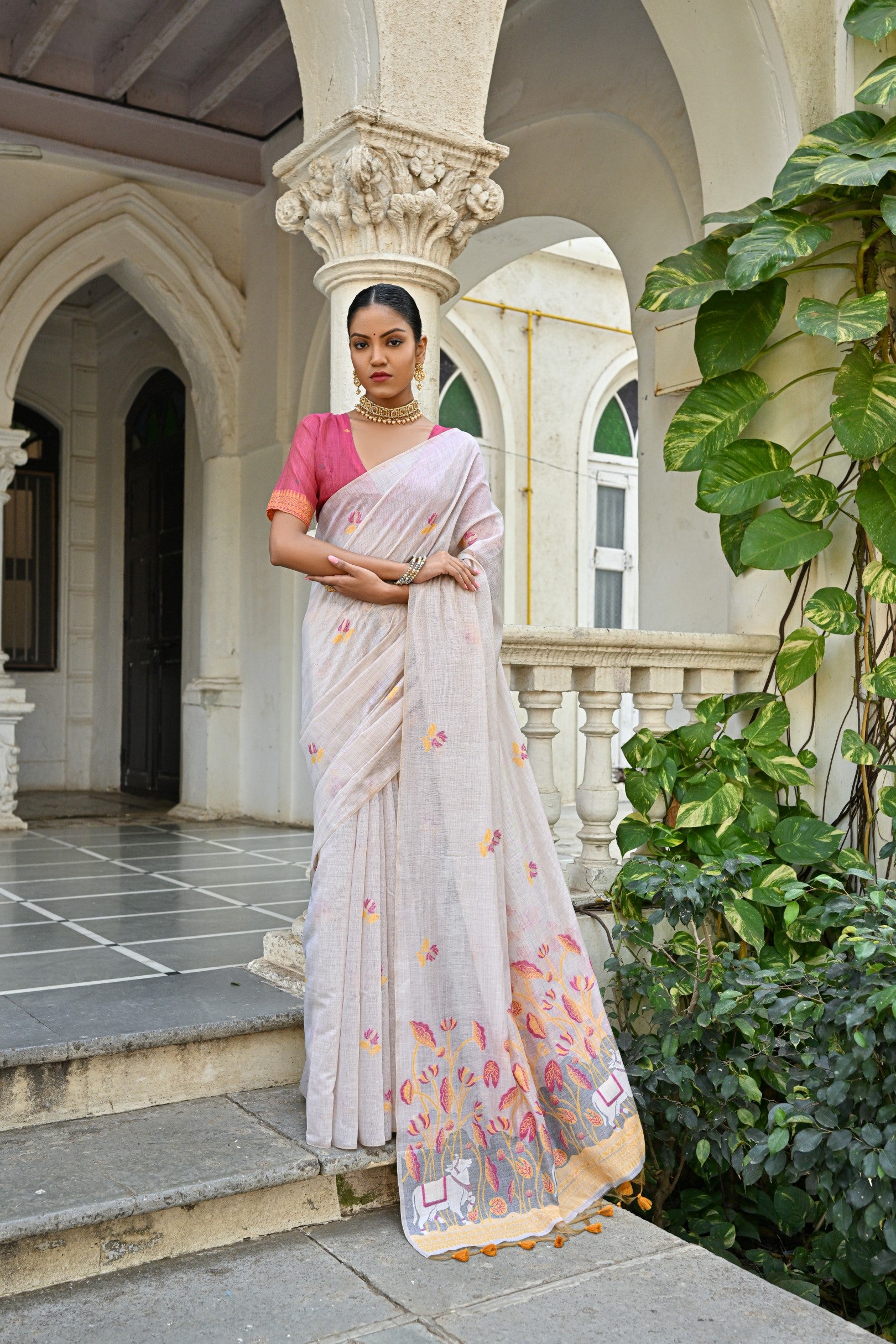 Pranshi Mustard Yellow Pichwai Muga Cotton Saree