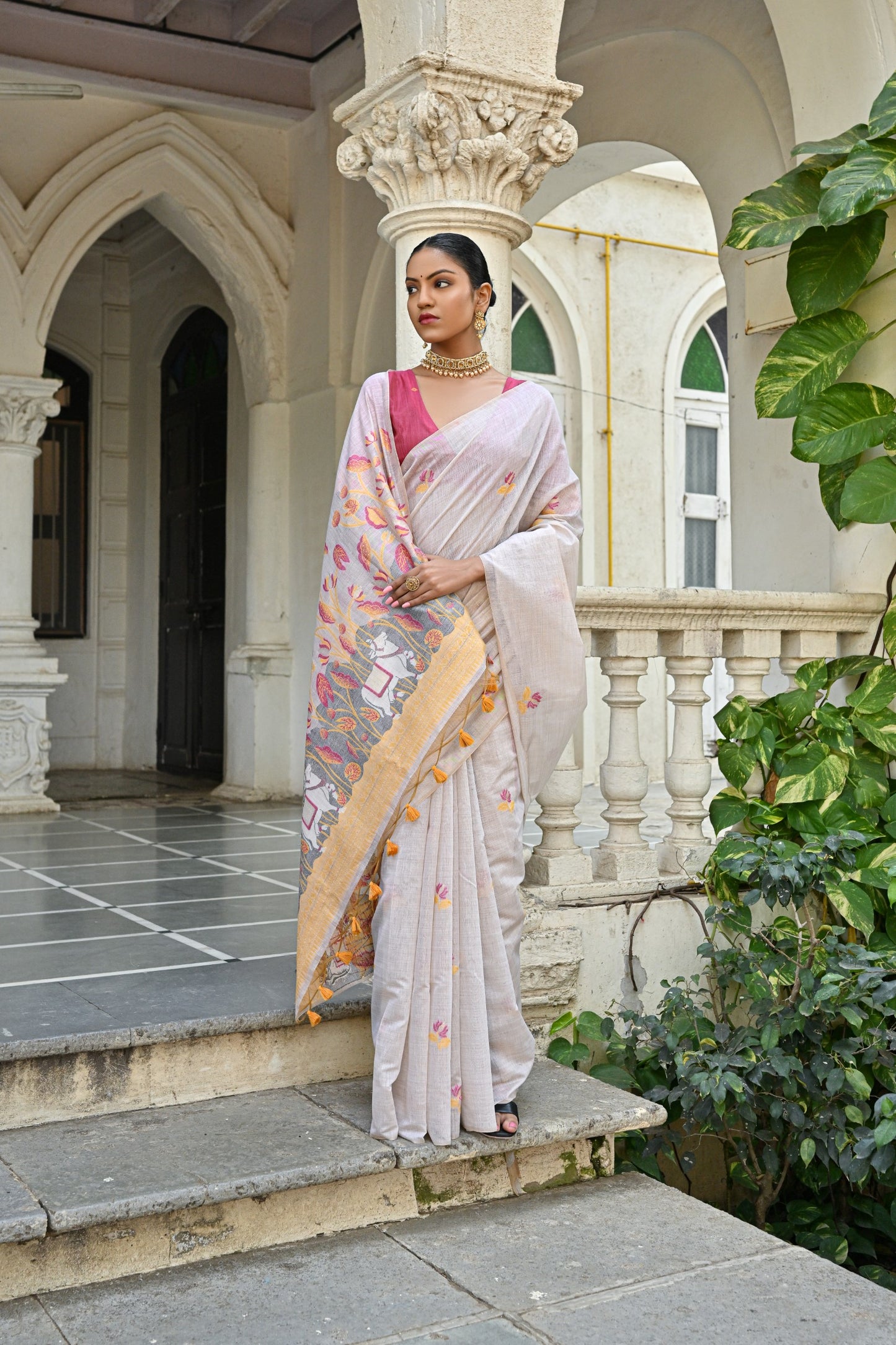 Pranshi Mustard Yellow Pichwai Muga Cotton Saree