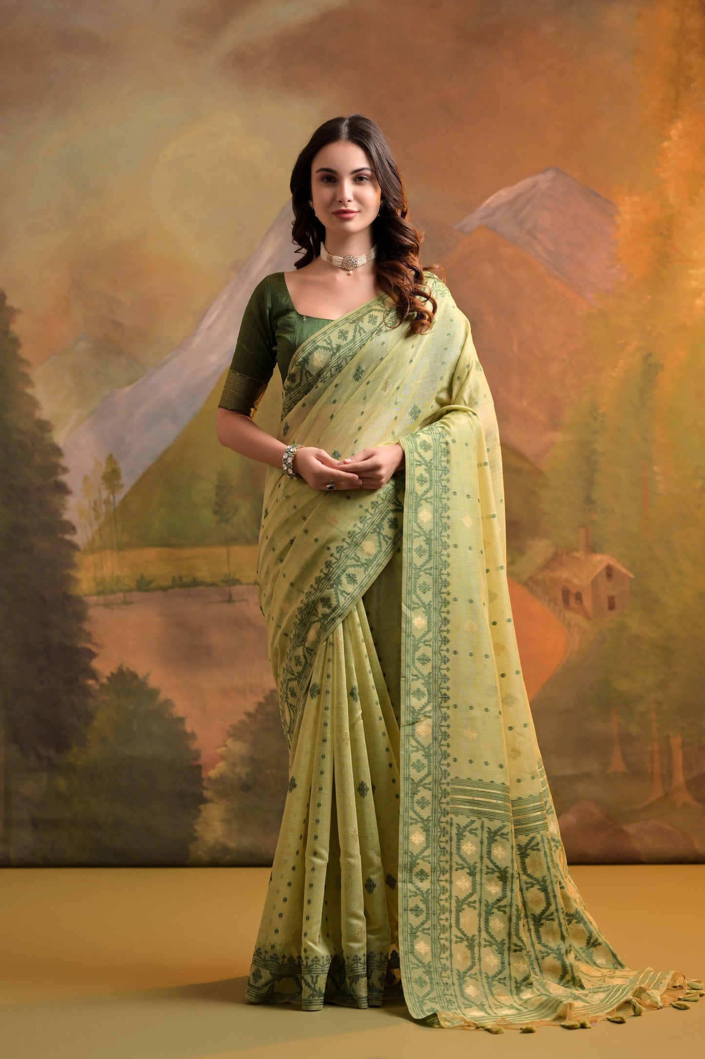 Nargis Green Muga Cotton Saree