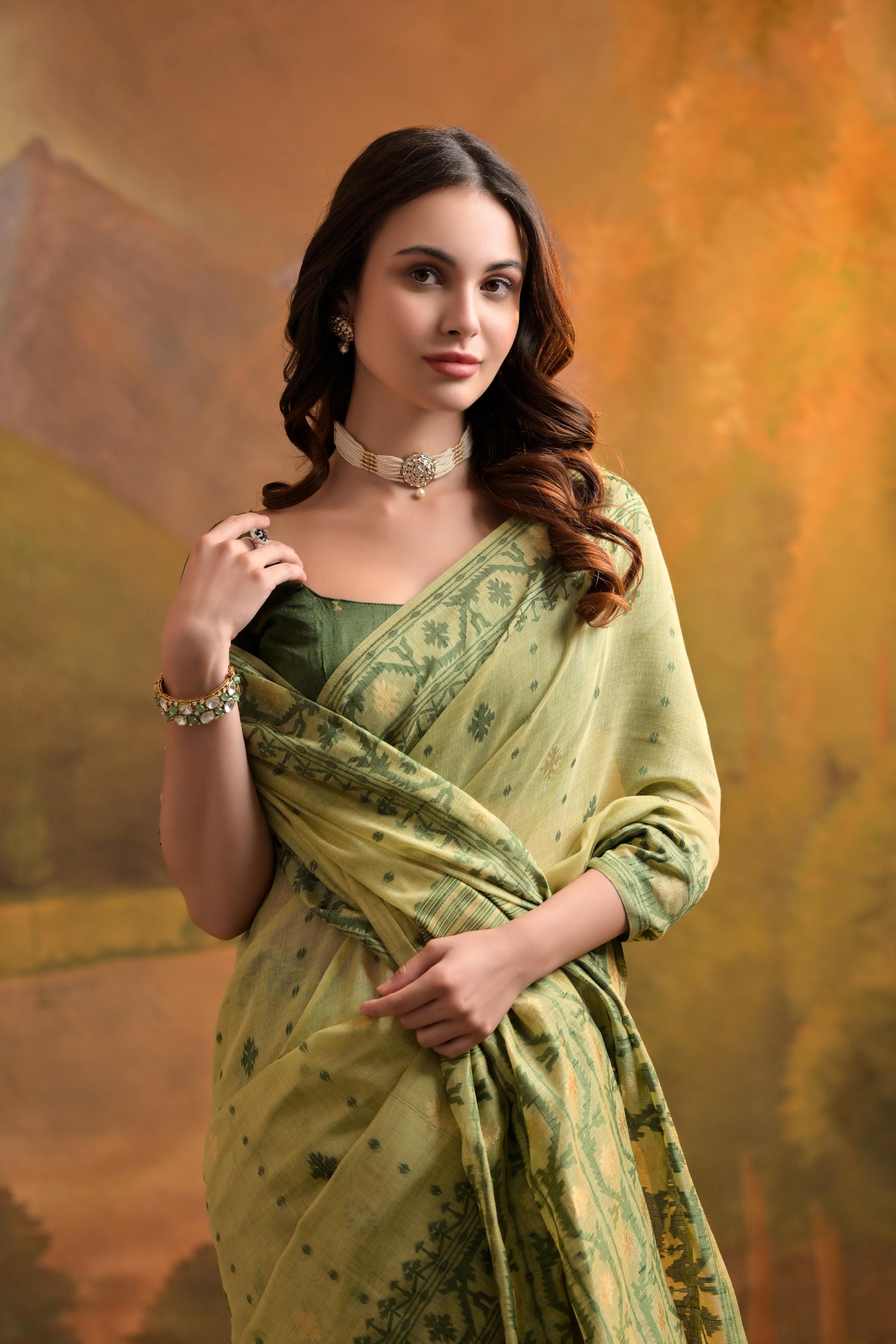 Nargis Green Muga Cotton Saree