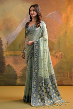 Load image into Gallery viewer, Nargis Sea Green Muga Cotton Saree

