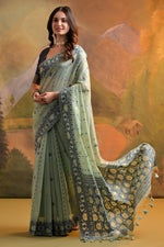 Load image into Gallery viewer, Nargis Sea Green Muga Cotton Saree

