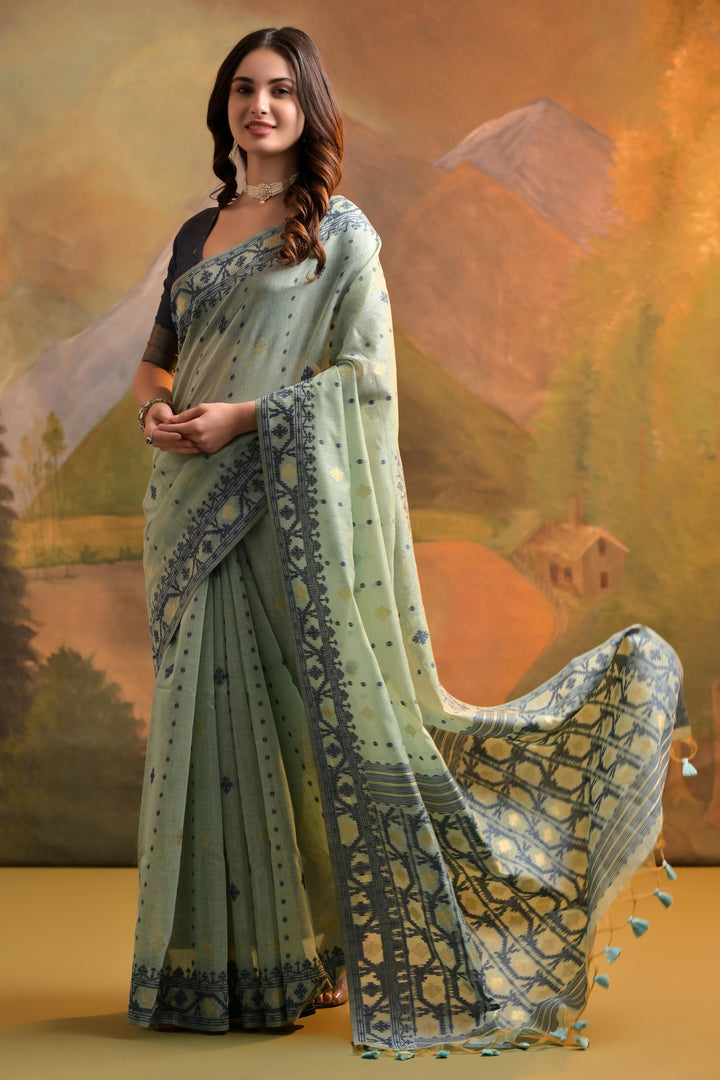 Nargis Sea Green Muga Cotton Saree