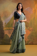 Load image into Gallery viewer, Nargis Sea Green Muga Cotton Saree

