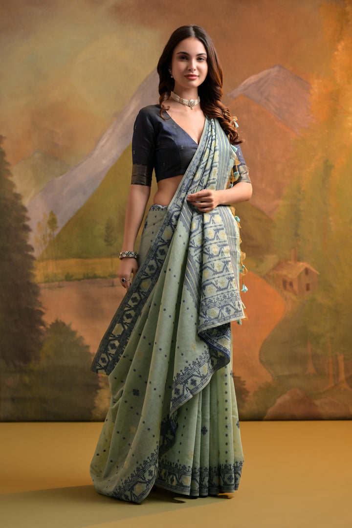 Nargis Sea Green Muga Cotton Saree