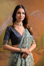 Load image into Gallery viewer, Nargis Sea Green Muga Cotton Saree
