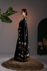 Nandika Black Muga Cotton Jamdani Pichwai Saree With Unstitched Blouse Piece