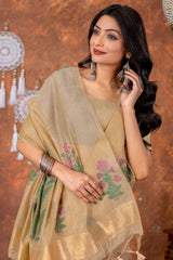 Neetika Driftwood Beige Muga Cotton Jamdani Saree