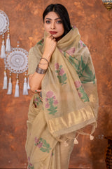 Neetika Driftwood Beige Muga Cotton Jamdani Saree