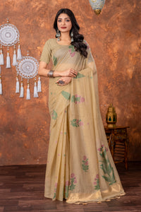 Neetika Driftwood Beige Muga Cotton Jamdani Saree