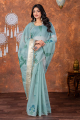 Neetika Etheral Sky Blue Muga Cotton Jamdani Saree