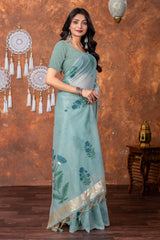 Neetika Etheral Sky Blue Muga Cotton Jamdani Saree