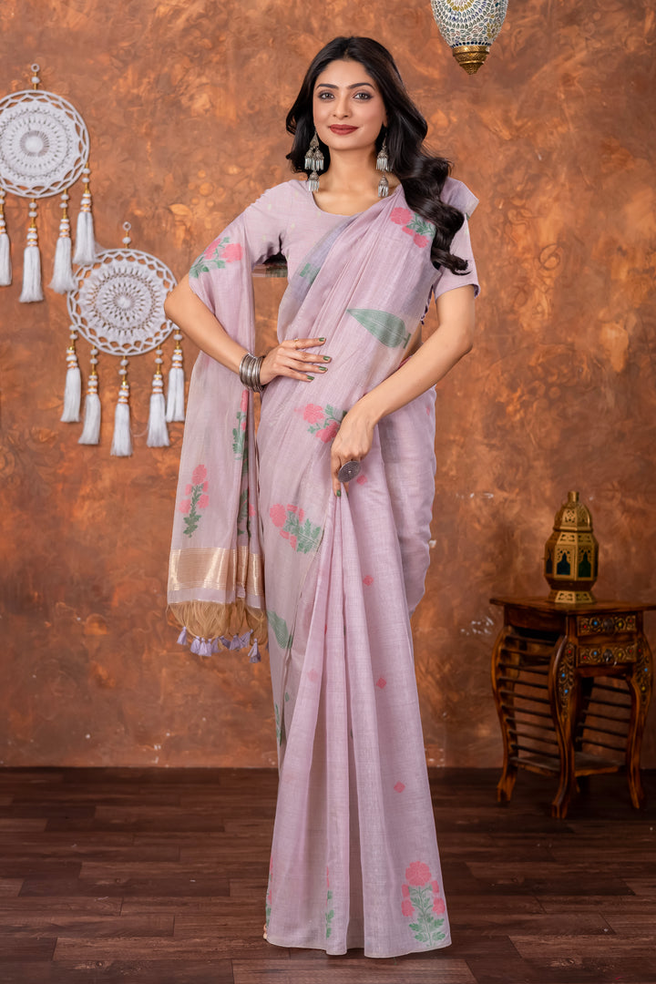 Neetika Moonlit Lavender Muga Cotton Jamdani Saree