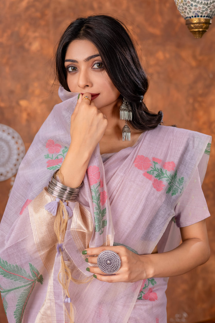 Neetika Moonlit Lavender Muga Cotton Jamdani Saree