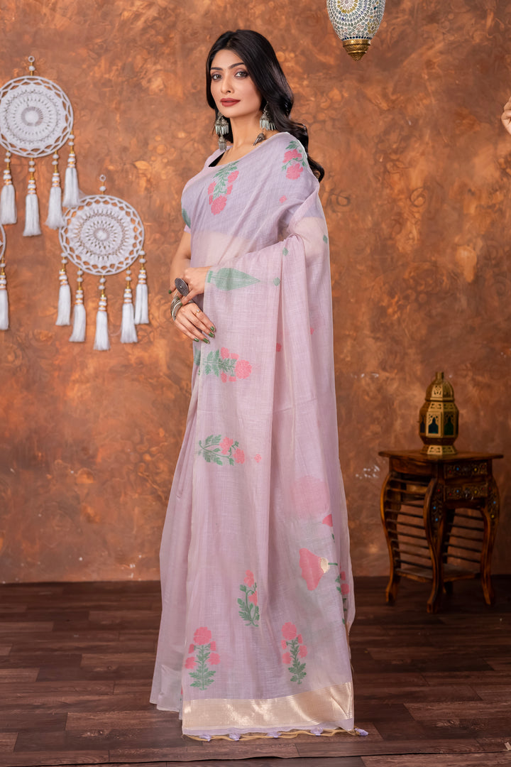 Neetika Moonlit Lavender Muga Cotton Jamdani Saree