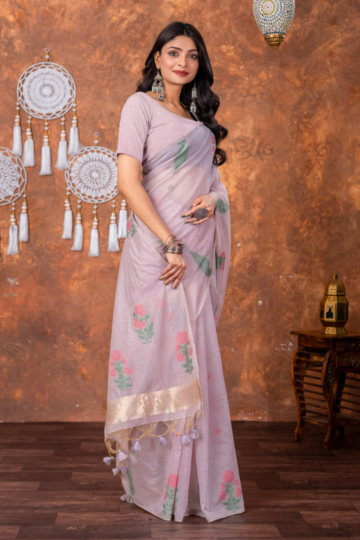Neetika Moonlit Lavender Muga Cotton Jamdani Saree