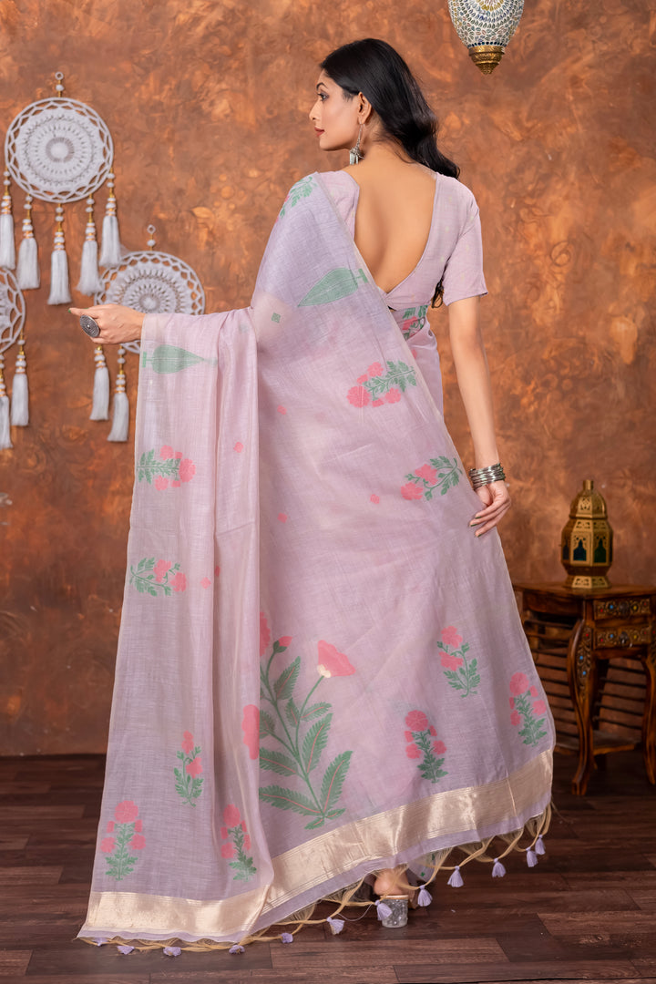 Neetika Moonlit Lavender Muga Cotton Jamdani Saree