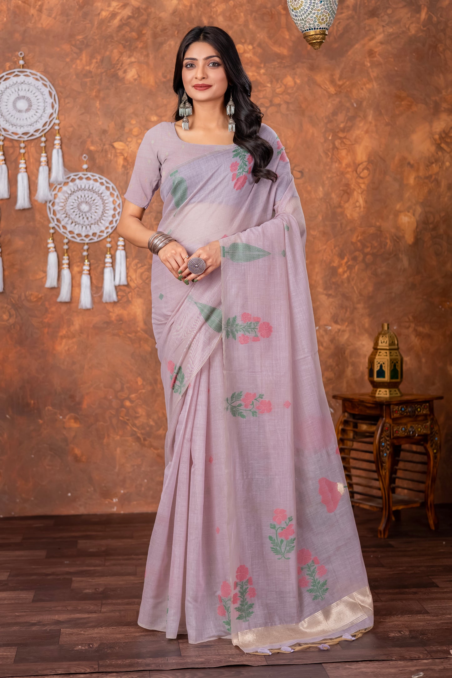 Neetika Moonlit Lavender Muga Cotton Jamdani Saree