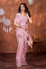 Neetika Soft Peony Pink Muga Cotton Jamdani Saree