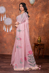 Neetika Soft Peony Pink Muga Cotton Jamdani Saree
