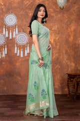 Neetika Sea Green Muga Cotton Jamdani Saree