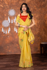 Neetika Haldi Yellow Muga Cotton Jamdani Saree