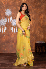 Neetika Haldi Yellow Muga Cotton Jamdani Saree