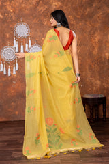 Neetika Haldi Yellow Muga Cotton Jamdani Saree