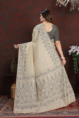Panghat Grey Mul Cotton Jamdani Saree