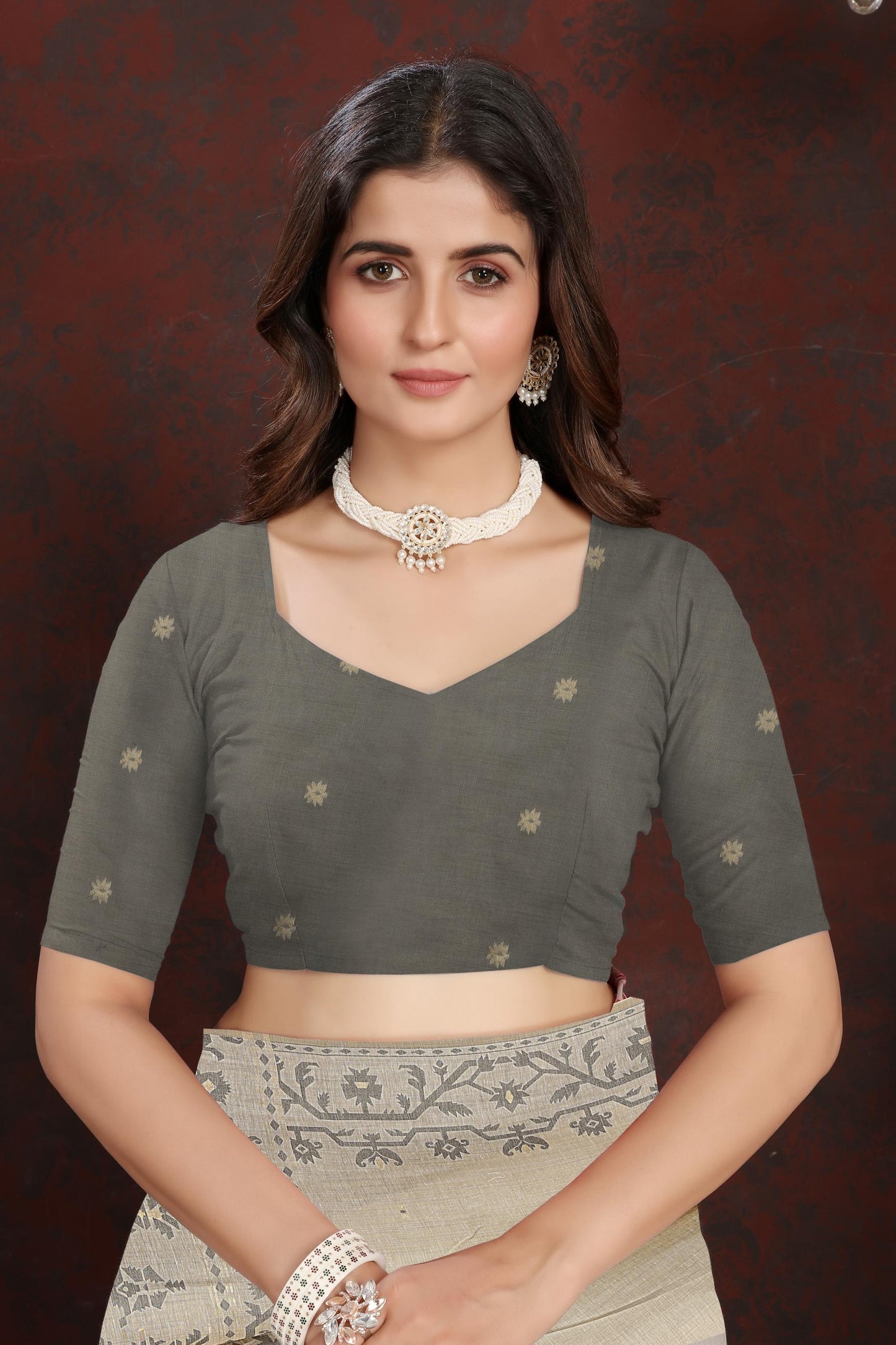 Panghat Grey Mul Cotton Jamdani Saree