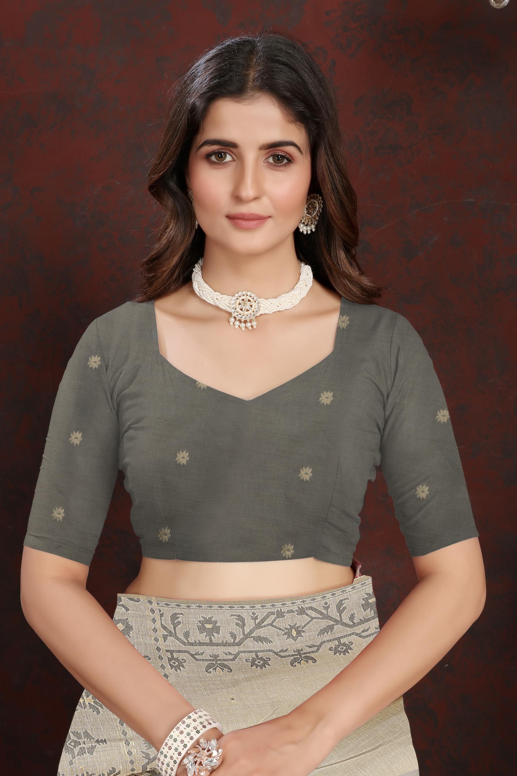 Panghat Grey Mul Cotton Jamdani Saree